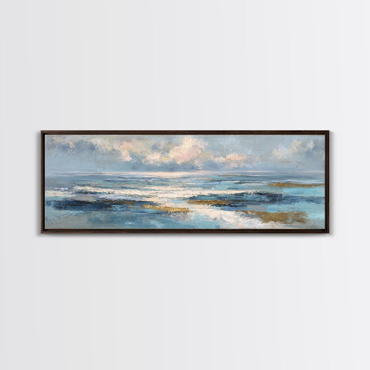Coastal Aerial Shoreline Framed Canvas Print, Living Room Art, Printable, Living Room Decor, Oil Painting, Living, LIR-3x1-99