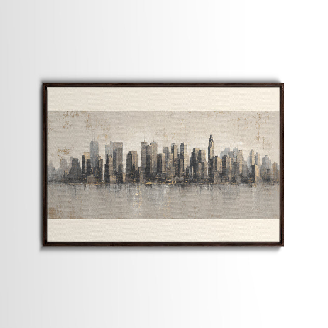 Modern City Skyline Framed Canvas Print, Living Room Art, Mid Century Modern, Living Room Decor, Abstract Art, Living, LIR-3x2-2