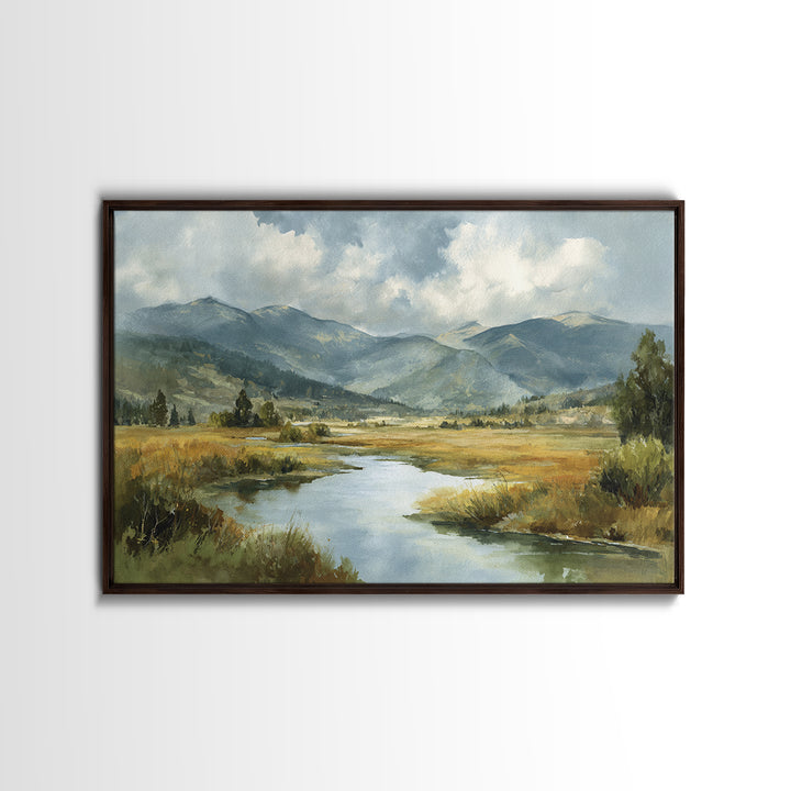 Classic Mountain Panorama for Cozy Interiors Framed Canvas Print, Living Room Art, Boho Wall Art, Living Room Decor, Living, LIR-3x2-20