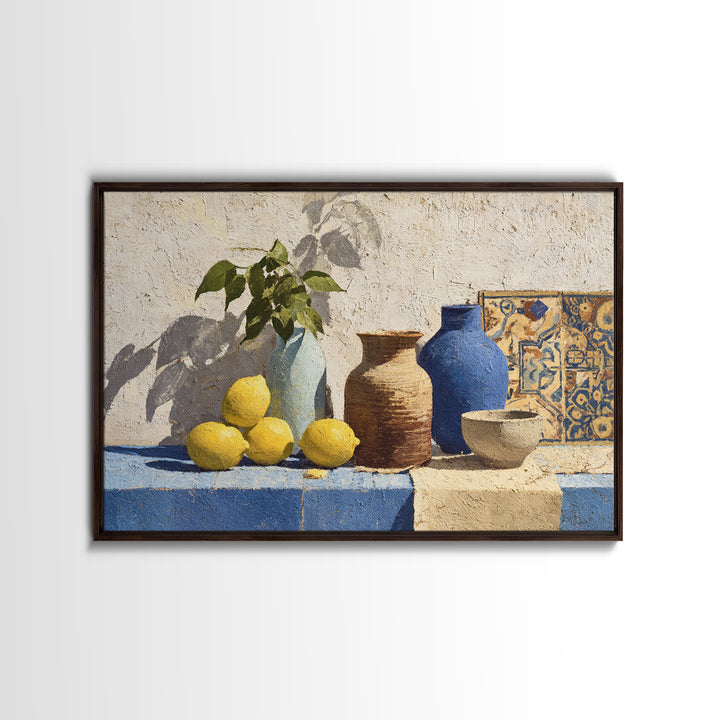 Warm Mediterranean Lemon Still Life Canvas Print, Living Room Art, Art Nouveau, Living Room Decor, Oil Painting, Living, LIR-3x2-22