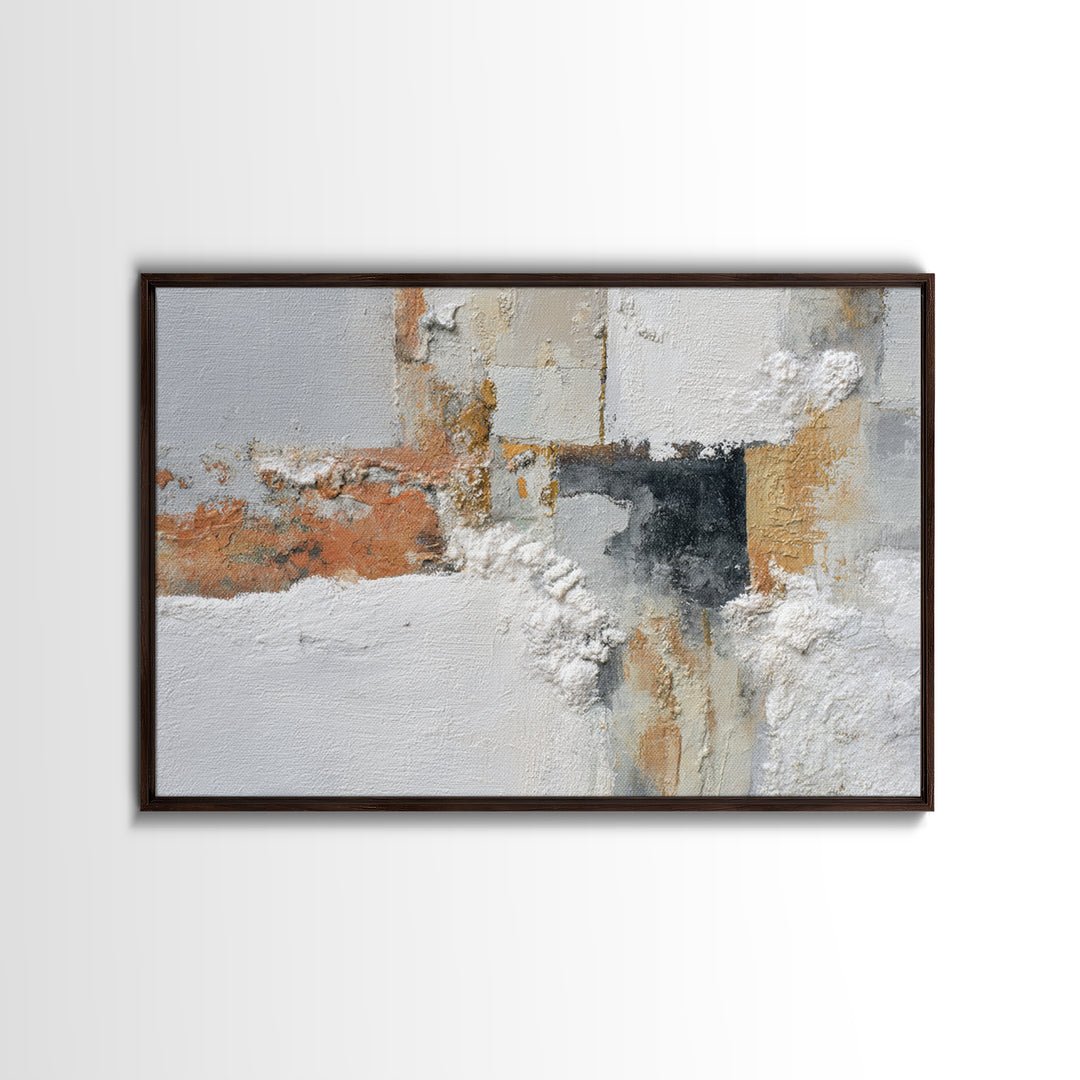 Monochrome Stone Texture Abstraction Framed Canvas Print, Living Room Art, Dopamine Decor, Living Room Decor, Fine Art, Living, LIR-3x2-25