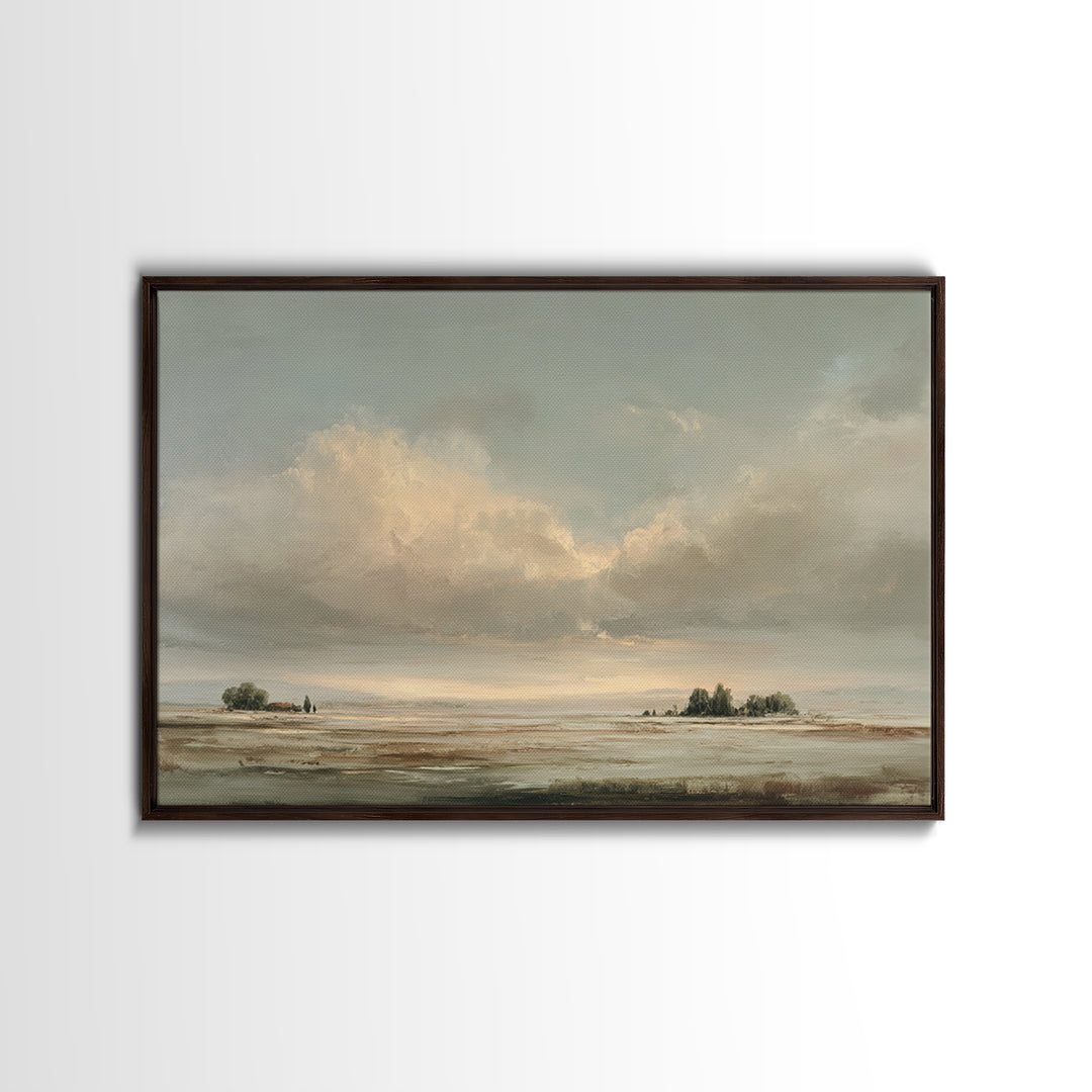 Large Cloudscape with Gentle Movement Framed Canvas Print, Living Room Art, Home, Living Room Decor, Oil Painting, Living, LIR-3x2-47