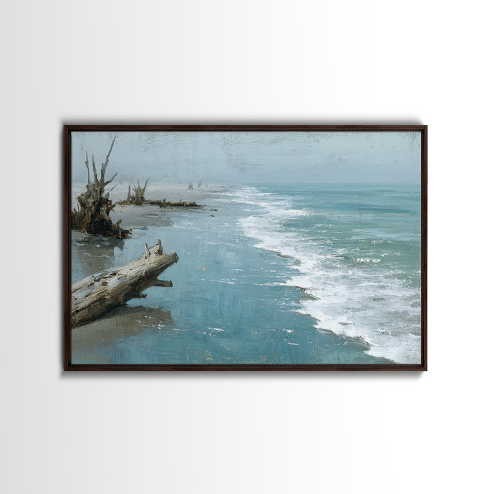 Moody Seascape for Dramatic Focal Point Framed Canvas Print, Living Room Art, Bedroom Wall Art, Living Room Decor, Oil Painting, LIR-3x2-82