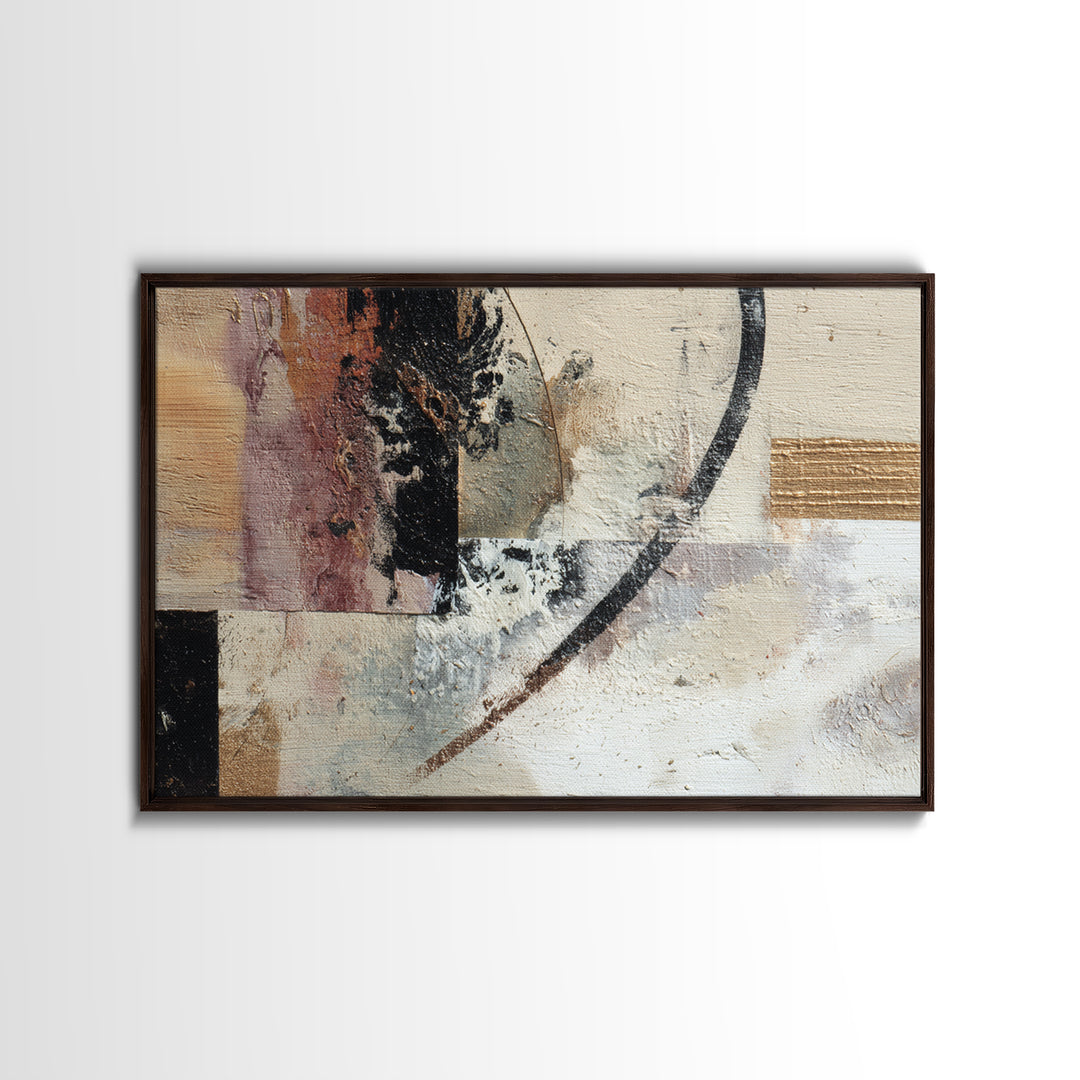 Gold Accented Abstract Brushwork Framed Canvas Print, Living Room Art, Oversized Wall Art, Living Room Decor, Abstract Art, LIR-3x2-90