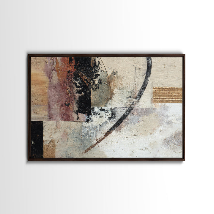 Gold Accented Abstract Brushwork Framed Canvas Print, Living Room Art, Oversized Wall Art, Living Room Decor, Abstract Art, LIR-3x2-90