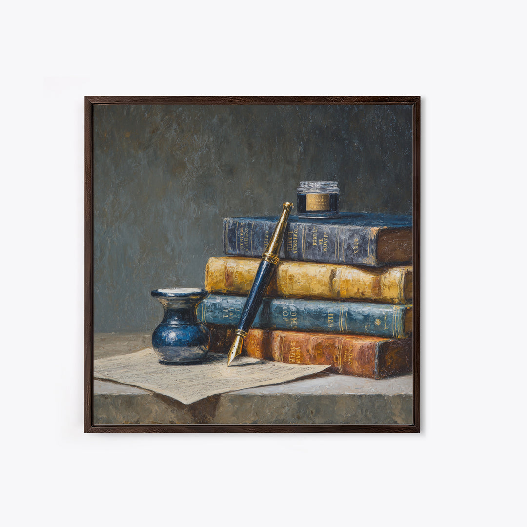 Dignified Law Books and Fountain Pen Still Canvas Print, Law Office Art, Lawyer, Office Decor, Fine Art, Counsel, Neutral Decor, LOA-1x1-50
