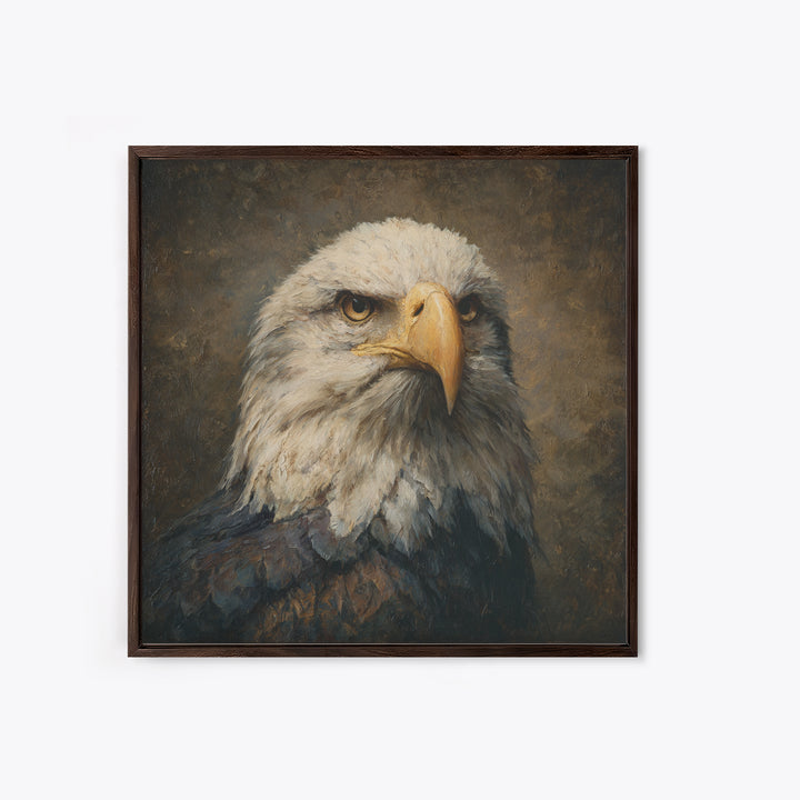 Eagle Portrait with Solemn Presence Framed Canvas Print, Law Office Art, Bookish Wall Art, Office Decor, Fine Art, Counsel, LOA-1x1-6