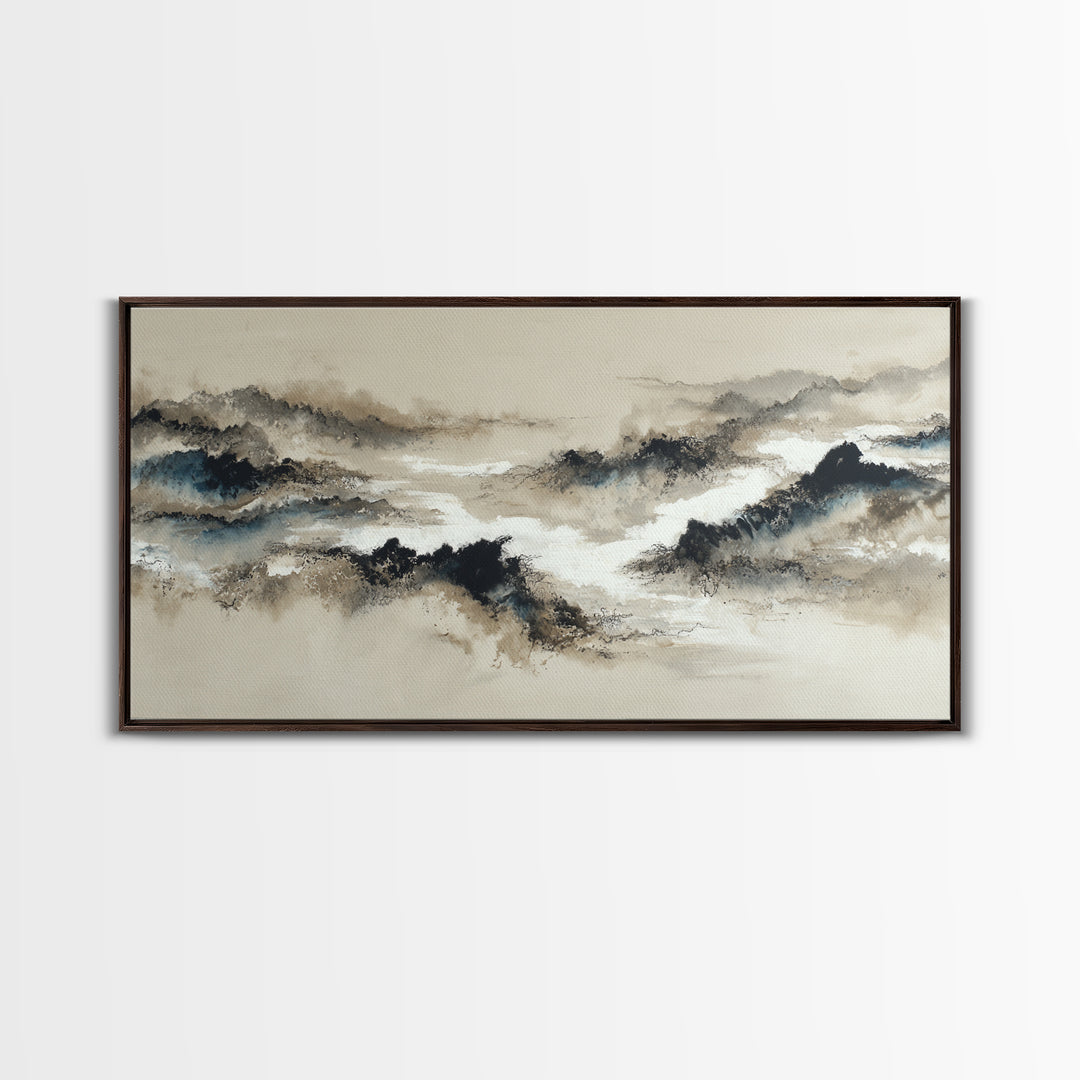 Ink Wash Mountain Symbolizing Stability Framed Canvas Print, Law Office Art, Modern Decor, Office Decor, Fine Art, Counsel, LOA-2x1-16