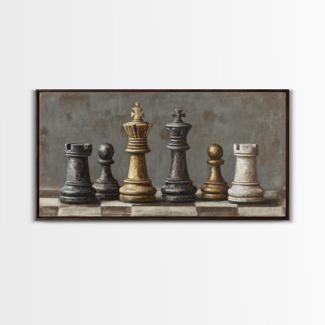 Single Chess King Framed Canvas Print, Law Office Art, Home Decor, Office Decor, Fine Art, Counsel, Minimalist Decor, LOA-2x1-18
