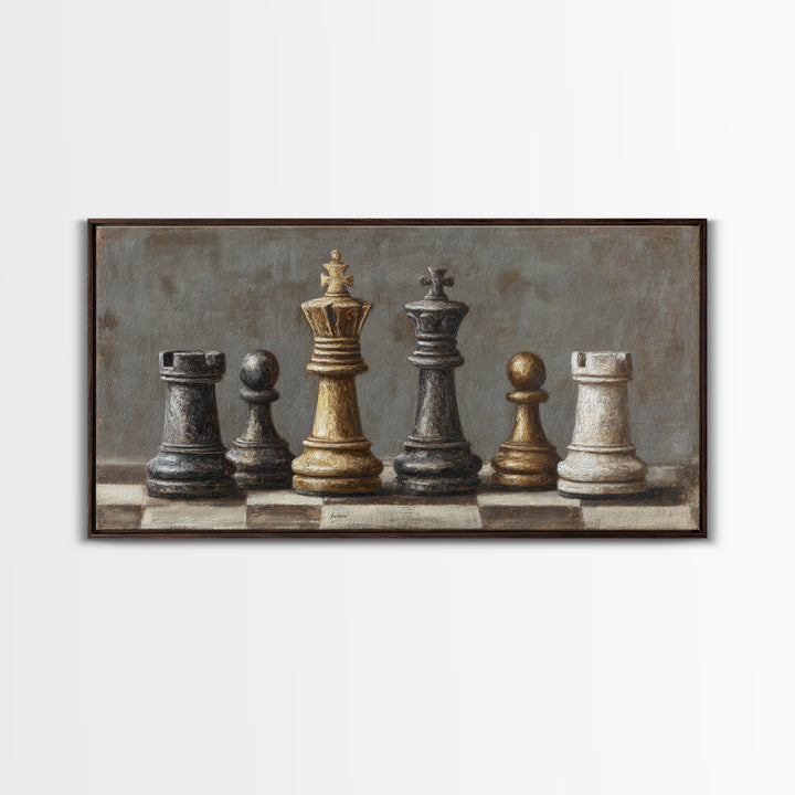 Single Chess King Framed Canvas Print, Law Office Art, Home Decor, Office Decor, Fine Art, Counsel, Minimalist Decor, LOA-2x1-18
