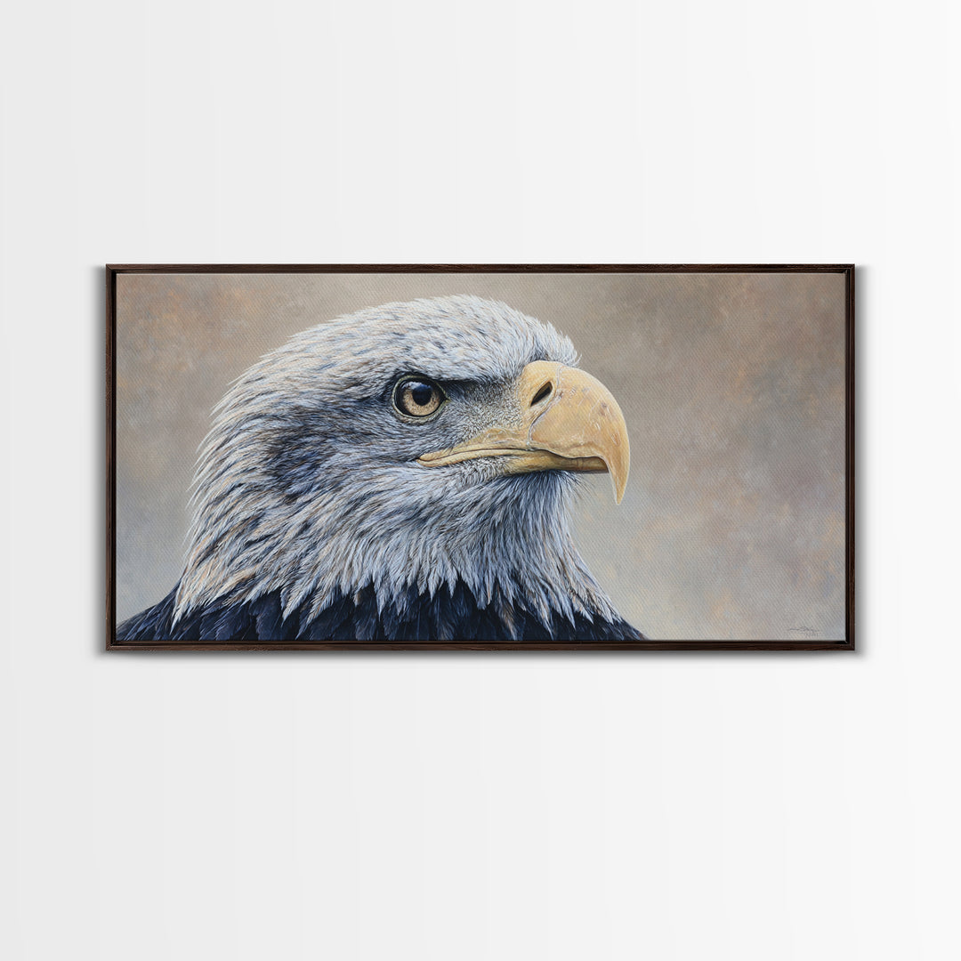 Eagle Portrait with Solemn Presence Canvas Print, Law Office Art, Neutral Decor, Office Decor, Fine Art, Counsel, Wall Art, LOA-2x1-26
