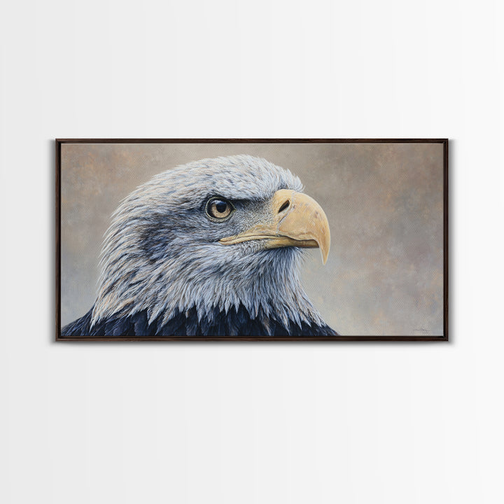 Eagle Portrait with Solemn Presence Canvas Print, Law Office Art, Neutral Decor, Office Decor, Fine Art, Counsel, Wall Art, LOA-2x1-26