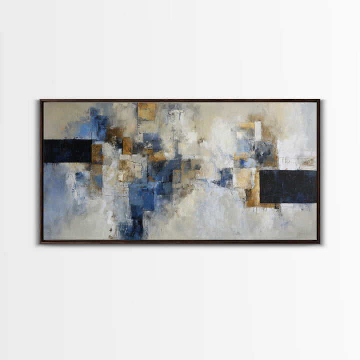 Abstract Navy and Gold Composition for Authority Canvas Print, Law Office Art, Painting, Office Decor, Abstract Art, Counsel, LOA-2x1-48