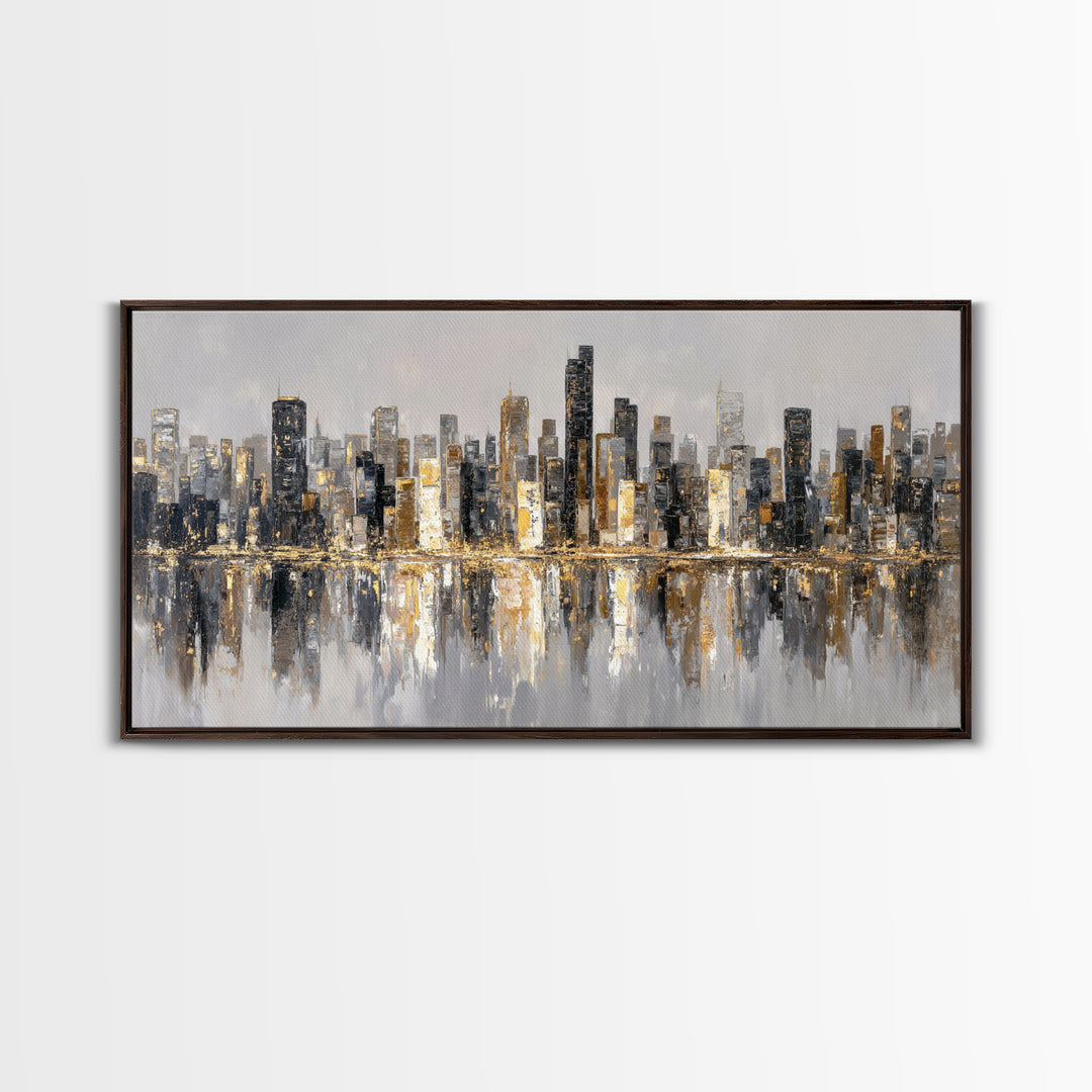 Quiet City Skyline Framed Canvas Print, Law Office Art, Digital Prints, Office Decor, Abstract Art, Counsel, Gifts for Lawyers, LOA-2x1-56