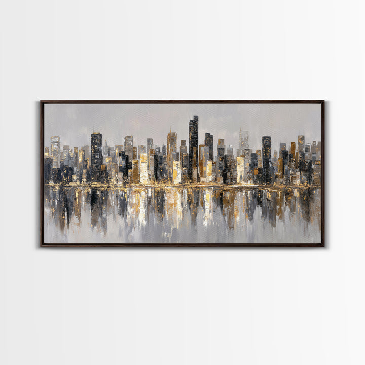 Quiet City Skyline Framed Canvas Print, Law Office Art, Digital Prints, Office Decor, Abstract Art, Counsel, Gifts for Lawyers, LOA-2x1-56