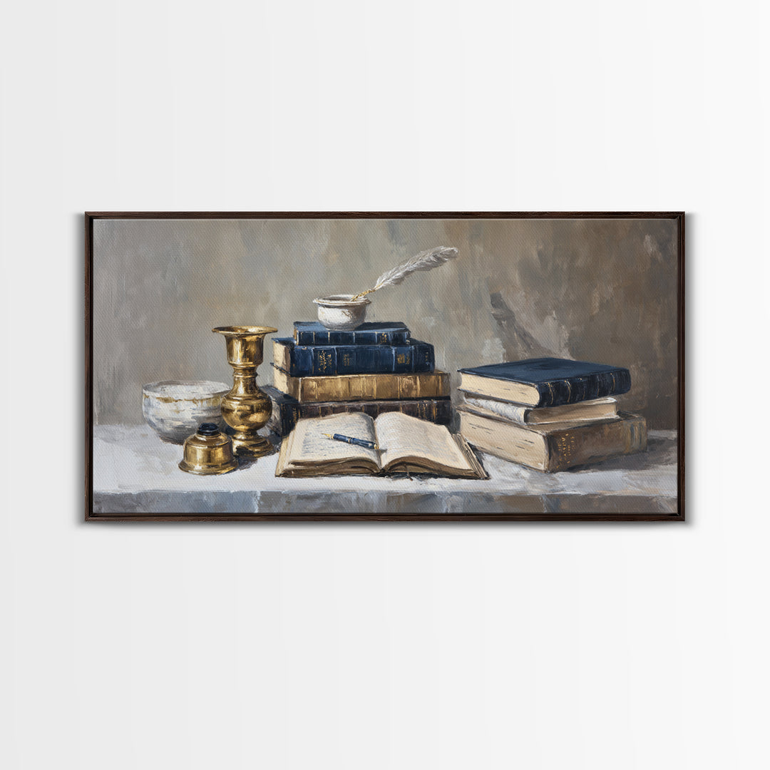 Dignified Law Books and Fountain Pen Still Canvas Print, Law Office Art, Minimalist Decor, Office Decor, Fine Art, Counsel, LOA-2x1-94