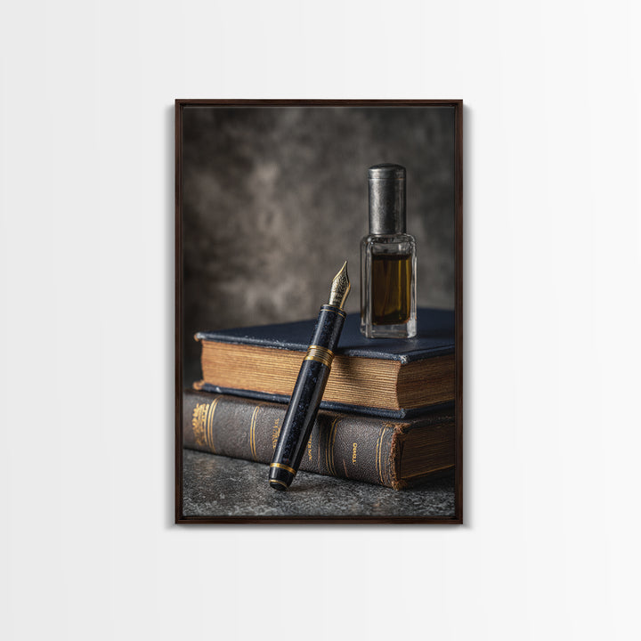 Dignified Law Books and Fountain Pen Still Canvas Print, Law Office Art, Neutral Decor, Office Decor, Fine Art, Counsel, LOA-2x3-10