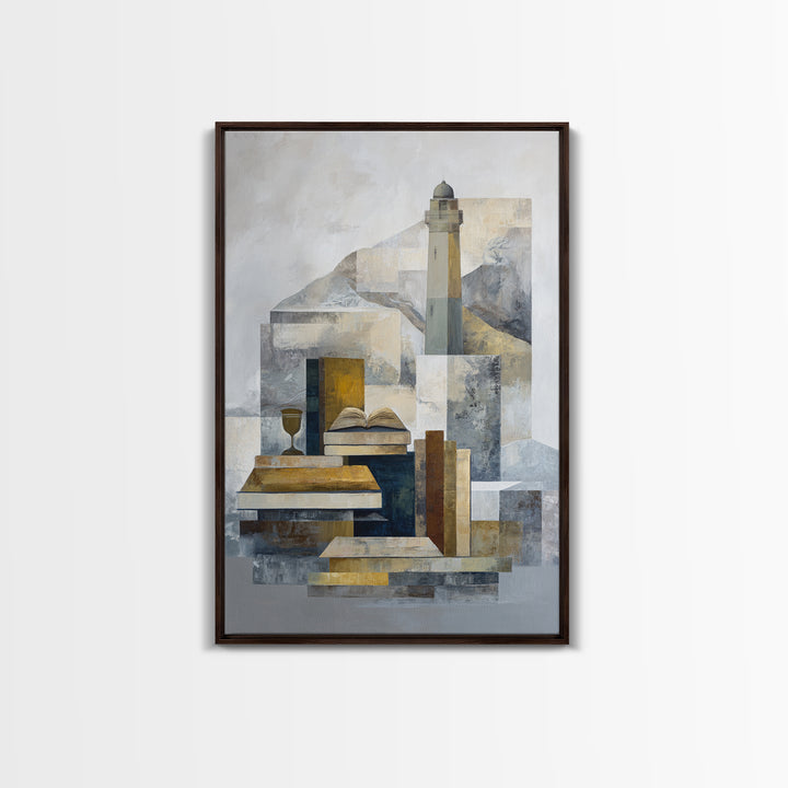 Stormy Landscape with Lighthouse as Guidance Metaphor Framed Canvas Print, Law Office Art, Law, Office Decor, Fine Art, Counsel, LOA-2x3-19