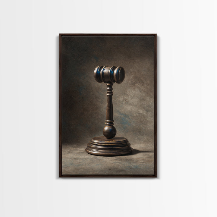 Classic Gavel Still Life Framed Canvas Print, Law Office Art, Boho Decor, Office Decor, Oil Painting, Counsel, Digital Prints, LOA-2x3-21