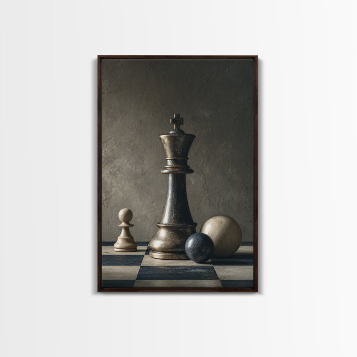 Single Chess King Framed Canvas Print, Law Office Art, Gallery Decor, Office Decor, Fine Art, Counsel, Contemporary Art, LOA-2x3-30