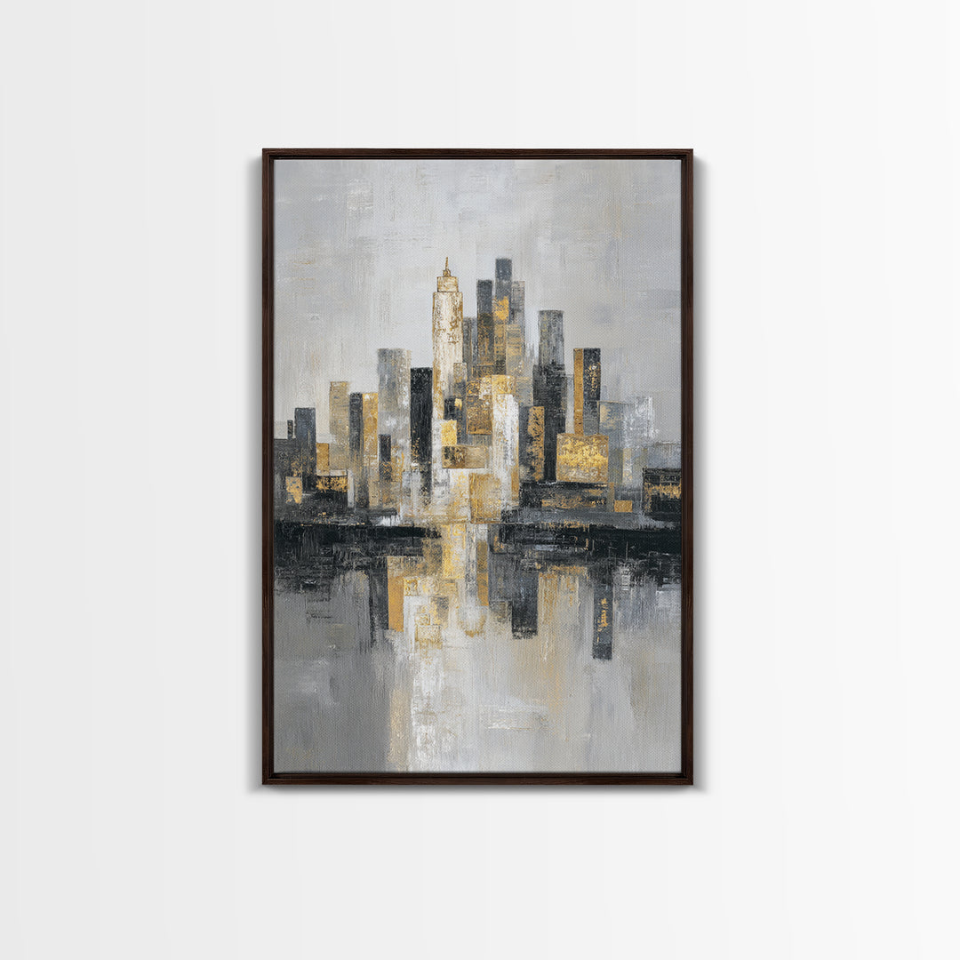 Quiet City Skyline Framed Canvas Print, Law Office Art, Lawyer, Office Decor, Abstract Art, Counsel, Neutral Decor, LOA-2x3-44