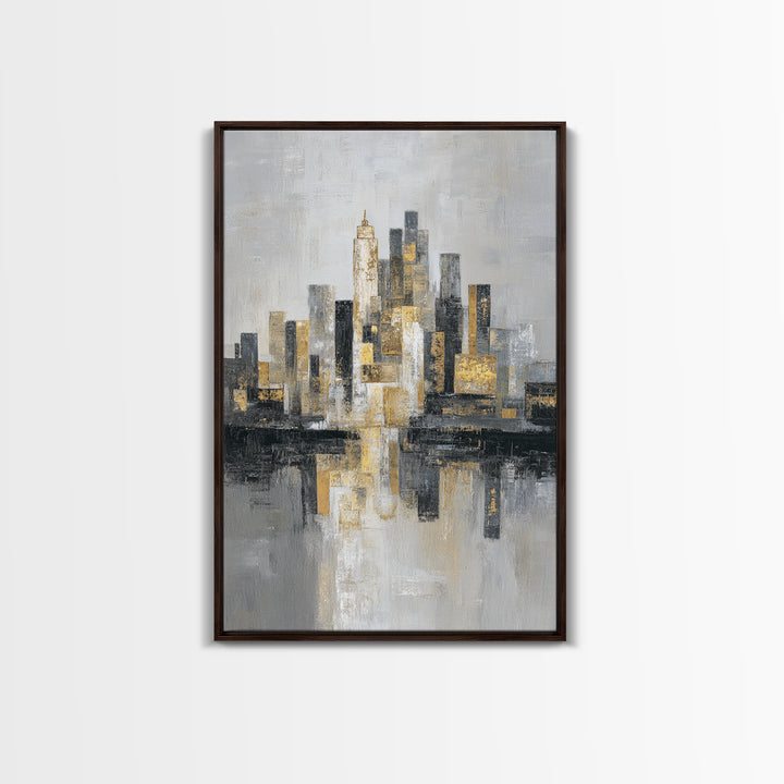 Quiet City Skyline Framed Canvas Print, Law Office Art, Lawyer, Office Decor, Abstract Art, Counsel, Neutral Decor, LOA-2x3-44