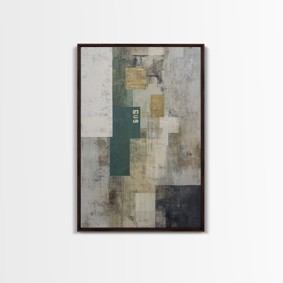 Deep Green and Walnut Toned Abstract Framed Canvas Print, Law Office Art, Contemporary Art, Office Decor, Abstract Art, Counsel, LOA-2x3-53