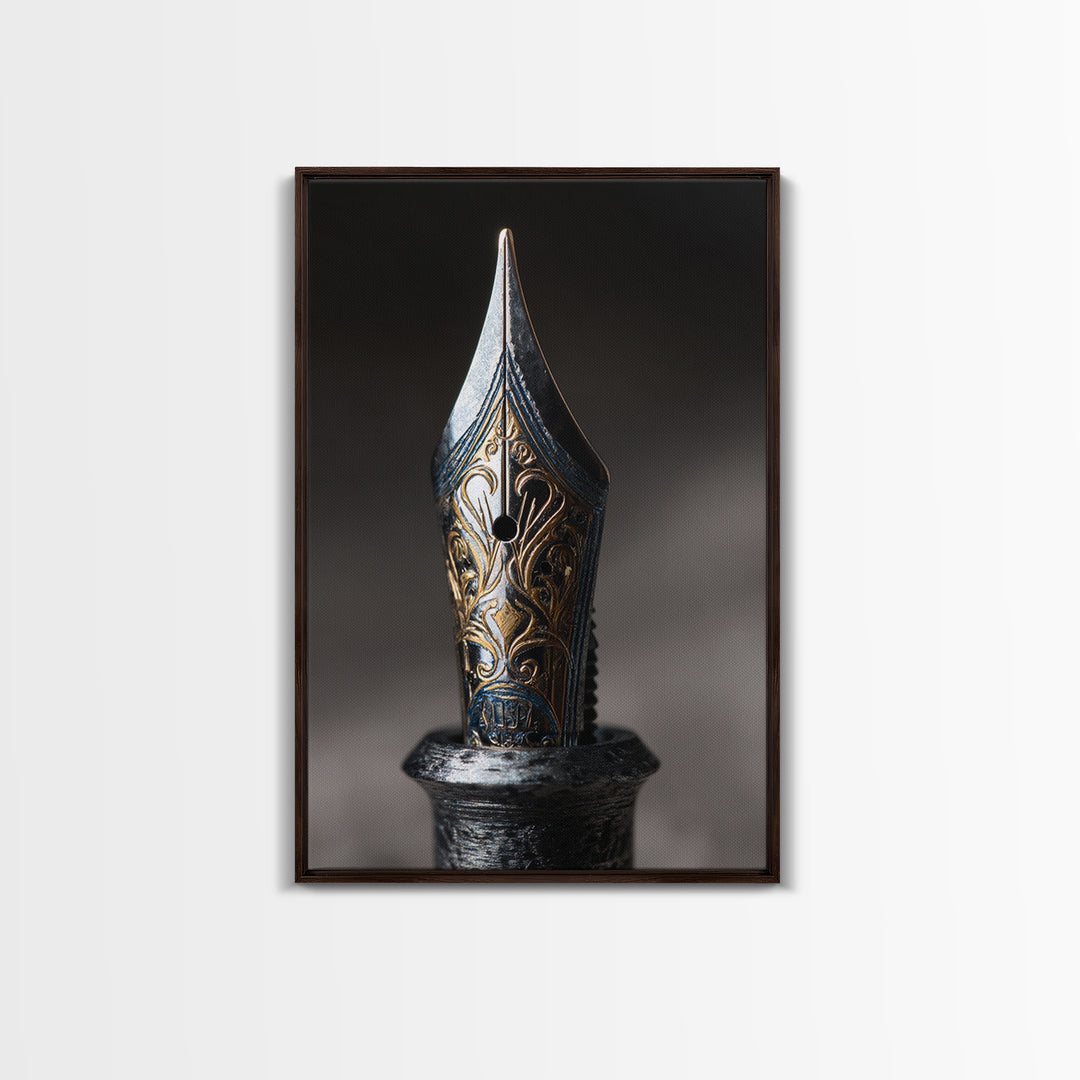 Fountain Pen Nib Closeup Framed Canvas Print, Law Office Art, Law School Gifts, Office Decor, Fine Art, Counsel, LOA-2x3-55