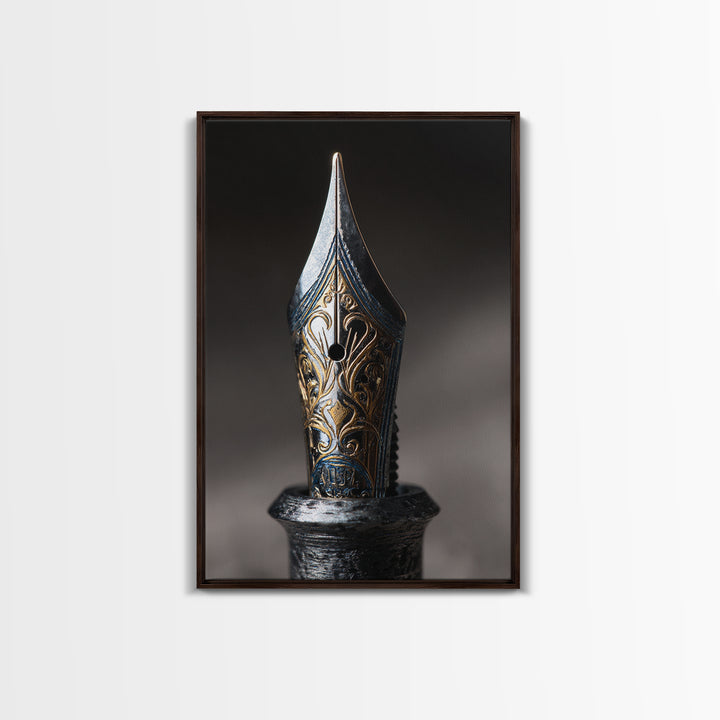 Fountain Pen Nib Closeup Framed Canvas Print, Law Office Art, Law School Gifts, Office Decor, Fine Art, Counsel, LOA-2x3-55