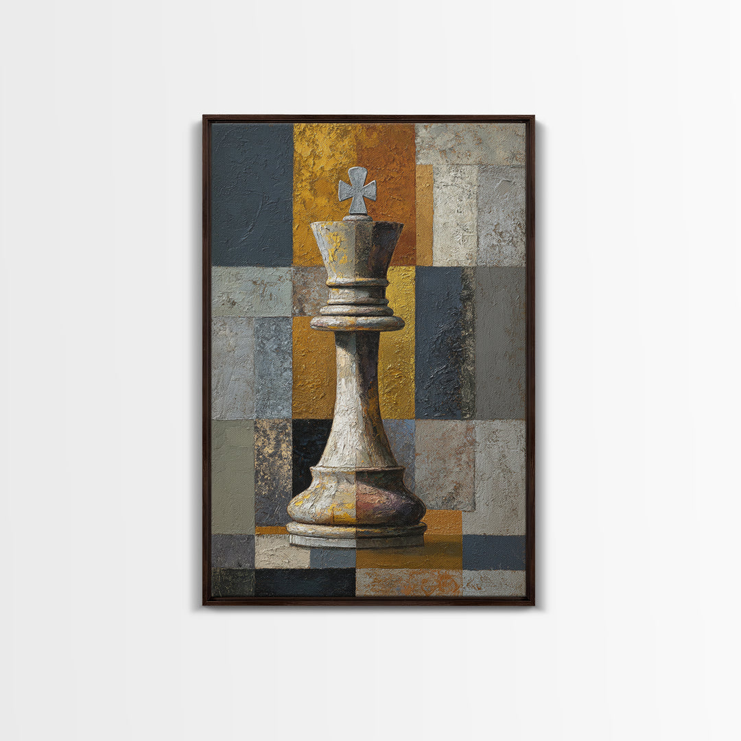 Single Chess King Framed Canvas Print, Law Office Art, Minimalist Decor, Office Decor, Fine Art, Counsel, Poster Print, LOA-2x3-78