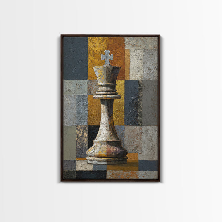 Single Chess King Framed Canvas Print, Law Office Art, Minimalist Decor, Office Decor, Fine Art, Counsel, Poster Print, LOA-2x3-78