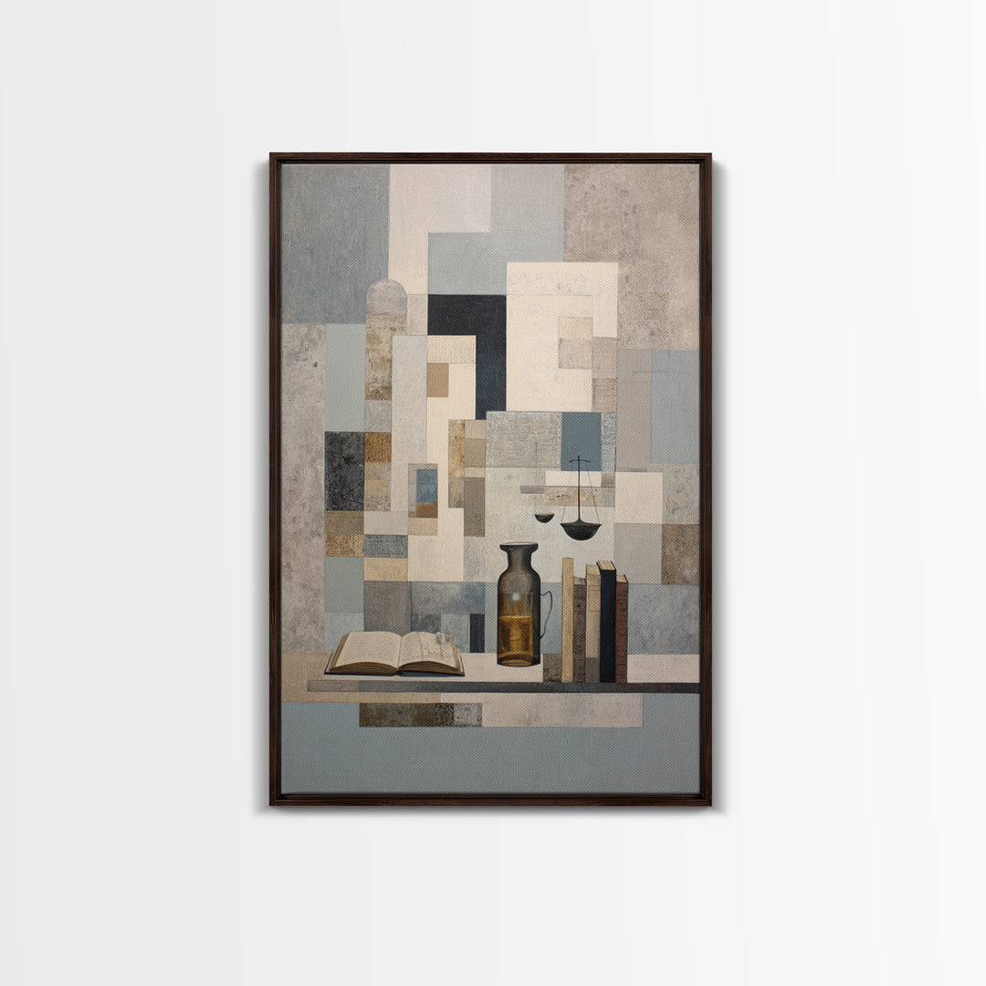 Dark Academia Desk Still Life Without Readable Framed Canvas Print, Law Office Art, Printable Art, Office Decor, Watercolor Art, LOA-2x3-89