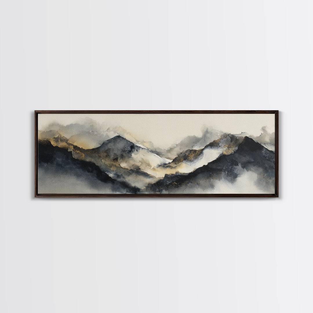 Ink Wash Mountain Symbolizing Stability Framed Canvas Print, Law Office Art, Lawyer Gift, Office Decor, Watercolor Art, Counsel, LOA-3x1-12
