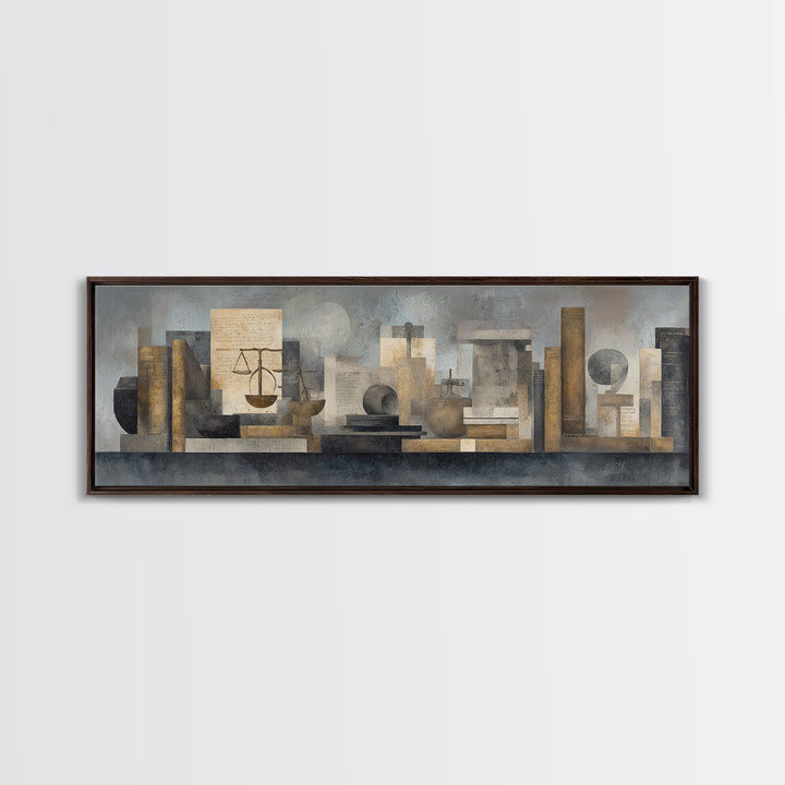 Dark Academia Desk Still Life Without Readable Canvas Print, Law Office Art, Office Wall Decor, Office Decor, Abstract Art, LOA-3x1-49