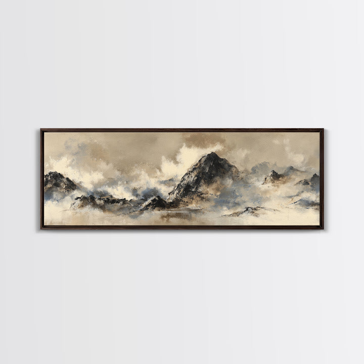 Ink Wash Mountain Symbolizing Stability Framed Canvas Print, Law Office Art, Fine Art Print, Office Decor, Oil Painting, LOA-3x1-60