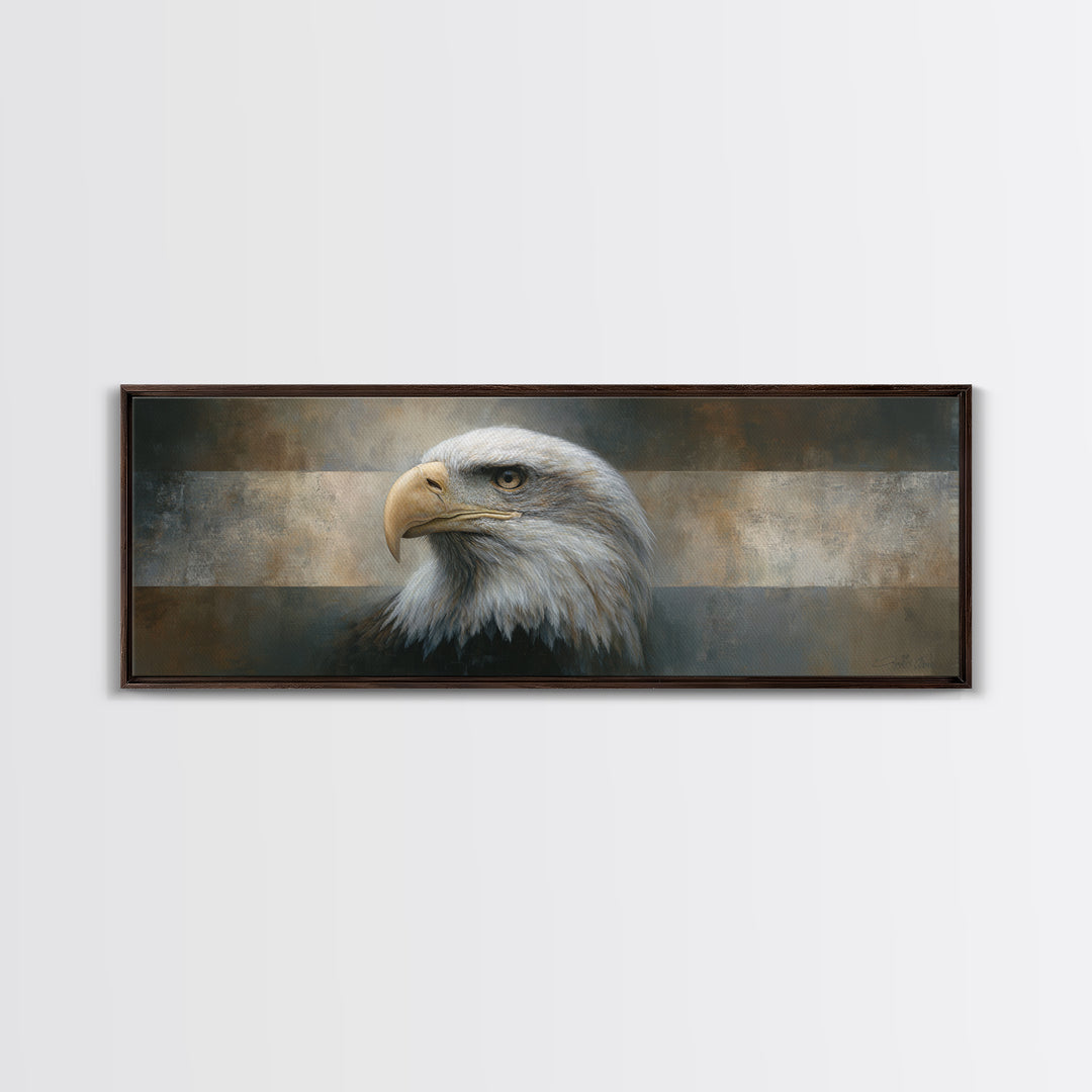 Eagle Portrait with Solemn Presence Canvas Print, Law Office Art, Modern Decor, Office Decor, Oil Painting, Counsel, Wall Decor, LOA-3x1-70