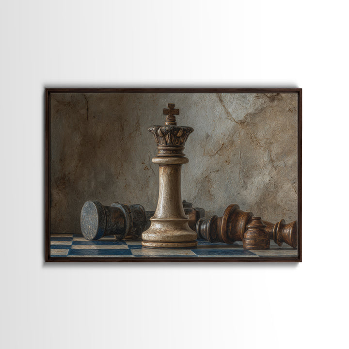 Single Chess King Framed Canvas Print, Law Office Art, Minimalist Decor, Office Decor, Fine Art, Counsel, Poster Print, LOA-3x2-2