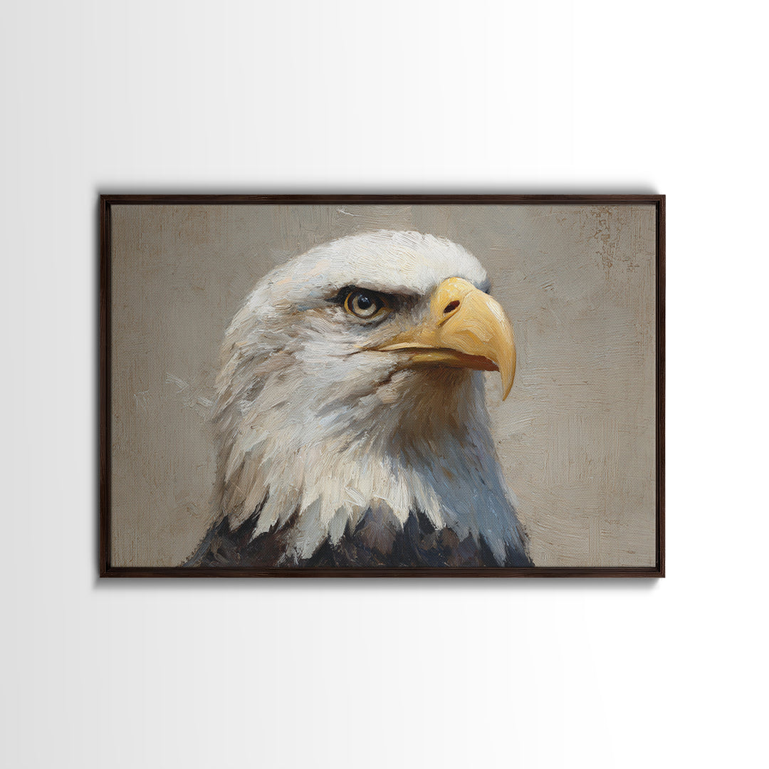 Eagle Portrait with Solemn Presence Canvas Print, Law Office Art, Metal Wall Decor, Office Decor, Counsel, Home Office Decor, LOA-3x2-34