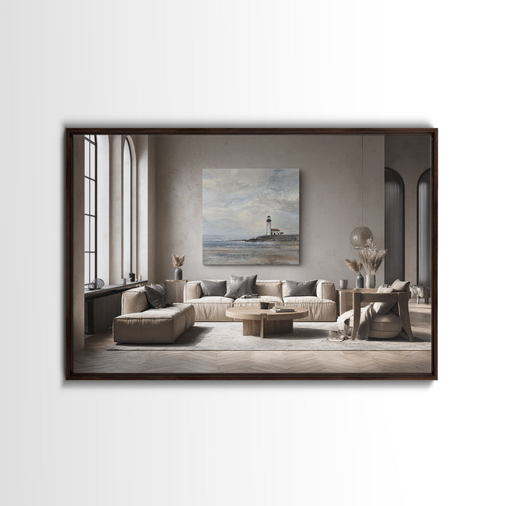 Stormy Landscape with Lighthouse as Guidance Metaphor Framed Canvas Print, Law Office Art, Law, Office Decor, Fine Art, Counsel, LOA-3x2-39