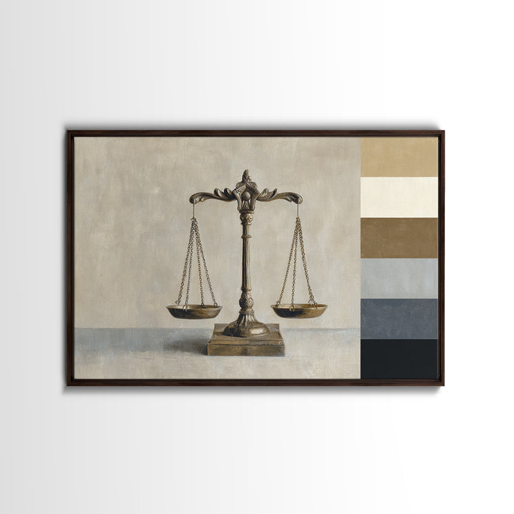 Classical Scales of Justice Framed Canvas Print, Law Office Art, Metal Wall Decor, Office Decor, Counsel, Home Office Decor, LOA-3x2-5