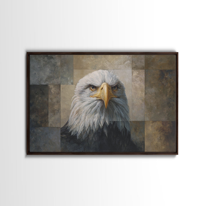 Eagle Portrait with Solemn Presence Canvas Print, Law Office Art, Metal Wall Decor, Office Decor, Counsel, Home Office Decor, LOA-3x2-58