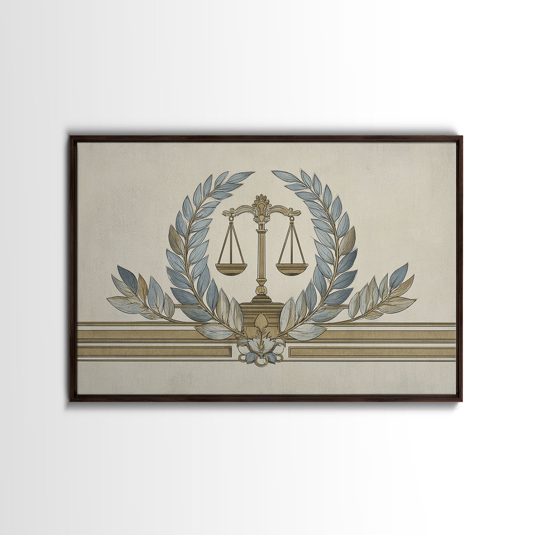 Minimal Line Drawing of Scales and Laurel Canvas Print, Law Office Art, Office, Office Decor, Abstract Art, Counsel, LOA-3x2-62