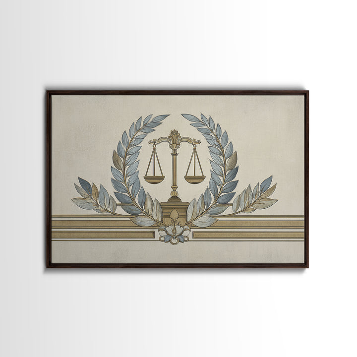 Minimal Line Drawing of Scales and Laurel Canvas Print, Law Office Art, Office, Office Decor, Abstract Art, Counsel, LOA-3x2-62