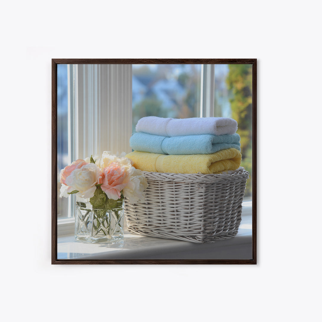 Basket of Folded Towels Canvas Print, Laundry Room Art, Farmhouse Wall Art, Living Room Decor, Fine Art, Clean, Fine Art Print, LRA-1x1-14