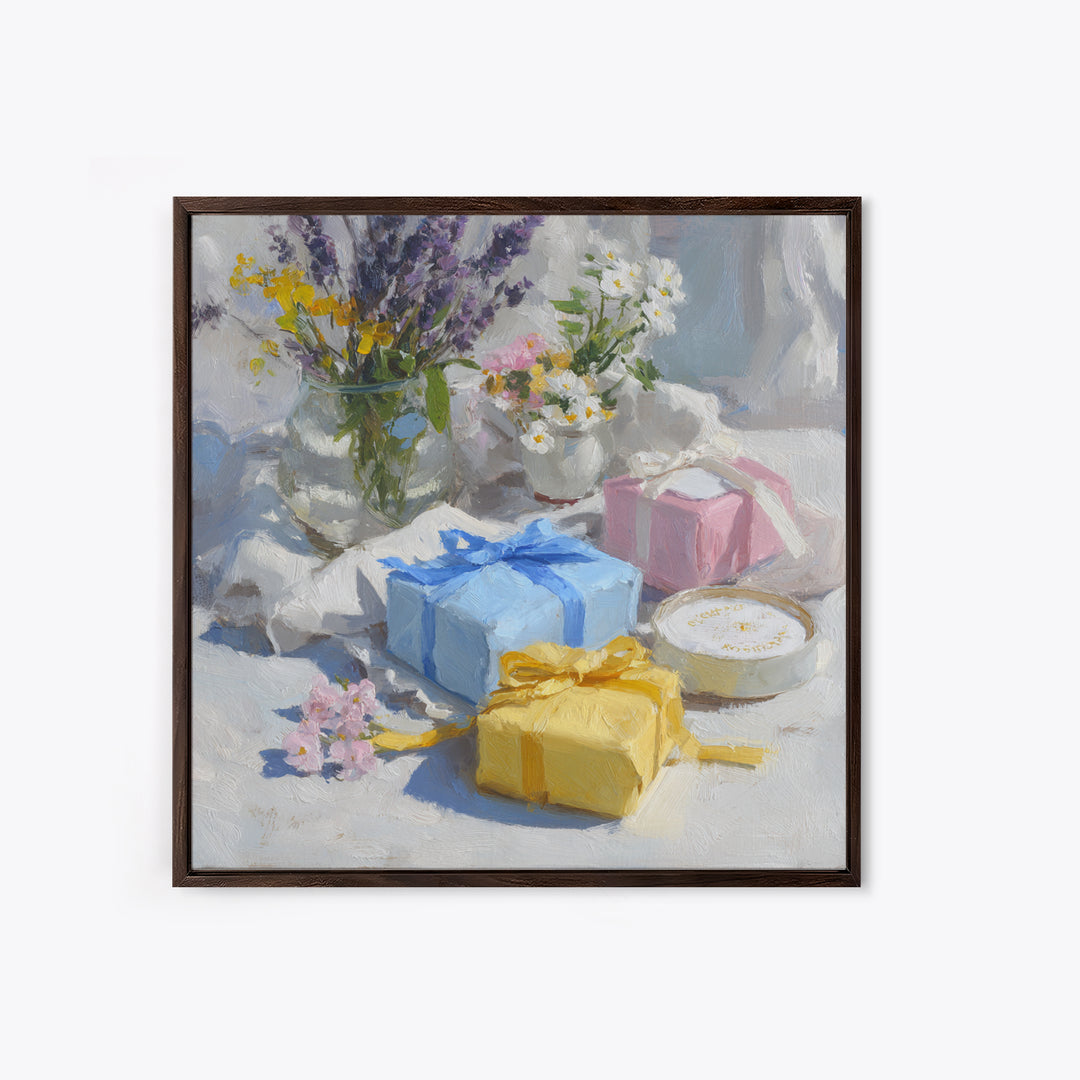 Lavender Sachet and Ribbon Still Life Canvas Print, Laundry Room Art, Gallery Wall Prints, Living Room Decor, Fine Art, Clean, LRA-1x1-17
