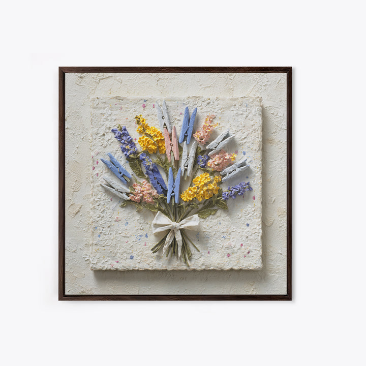 Clothespin Bouquet in Folk Art Style Canvas Print, Laundry Room Art, Oil Painting, Living Room Decor, Fine Art, Clean, LRA-1x1-20