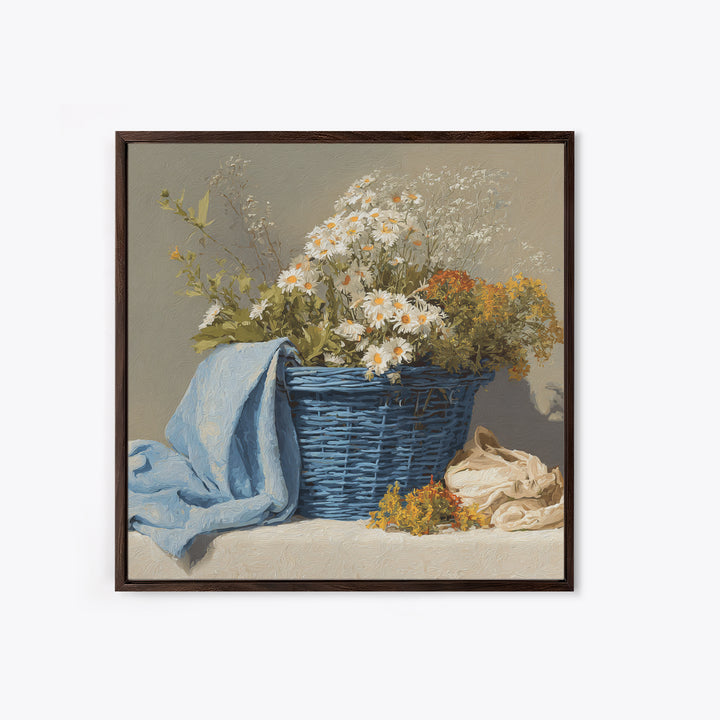 Blue Laundry Basket Framed Canvas Print, Laundry Room Art, Fine Art Print, Living Room Decor, Fine Art, Clean, Painting, LRA-1x1-29