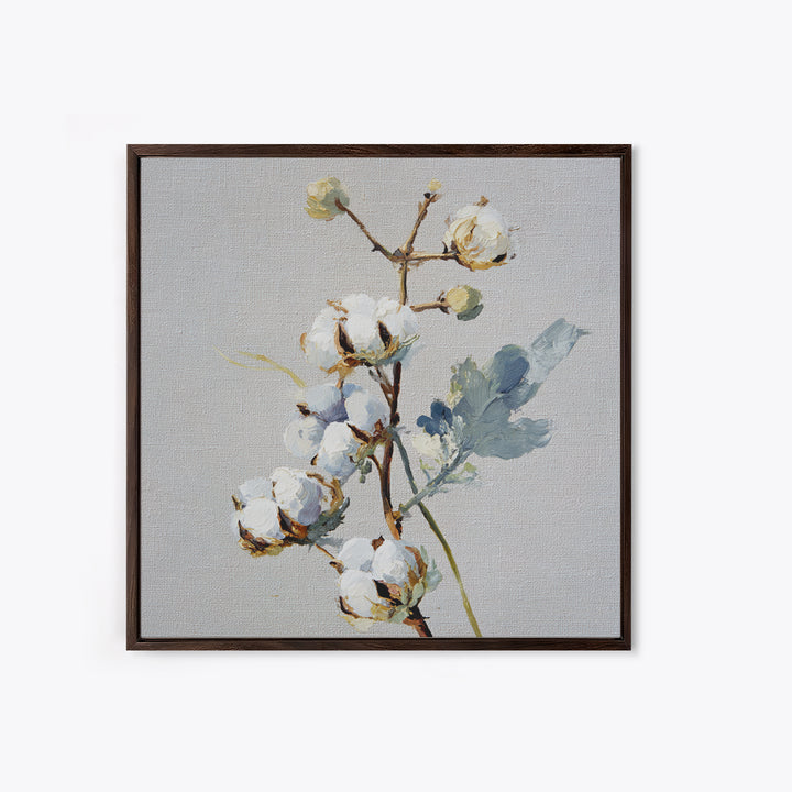 Fresh Cotton Branch Botanical Study Canvas Print, Laundry Room Art, Retro Wall Art, Living Room Decor, Watercolor Art, Clean, LRA-1x1-31