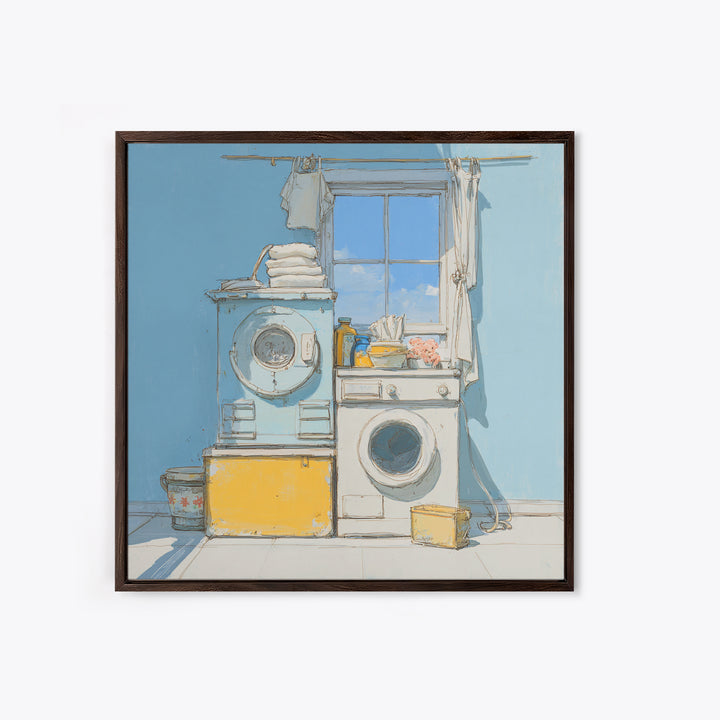 Retro Iron Illustration Framed Canvas Print, Laundry Room Art, Statement Artwork, Living Room Decor, Abstract Art, Clean, LRA-1x1-33