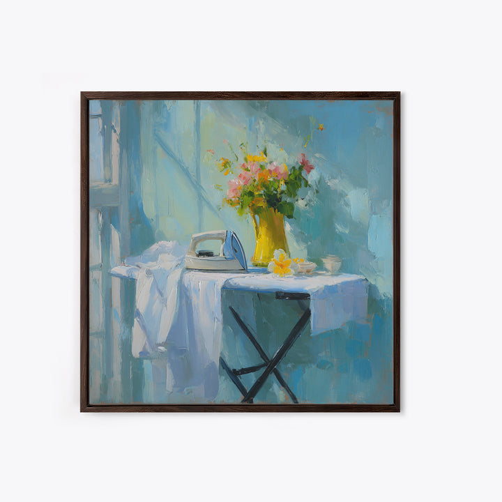 Ironing Board Still Life Framed Canvas Print, Laundry Room Art, Living Room Decor, Oil Painting, Clean, Wall Art Print, LRA-1x1-48